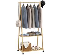 Portant penderie à vêtements en bambou mobile 4 roulettes 2 étagères dim. 84,5L x 43,5l x 158H cm