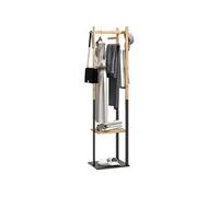 Portant pour vêtements en bambou, Porte-manteau en Bois avec tringle, étagères, patère, 4 barres latérales dim. 46L x 28,5l x 153,5H cm