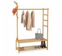 IDMarket – Portant vêtements RITA – Bambou avec porte-manteaux et étagères