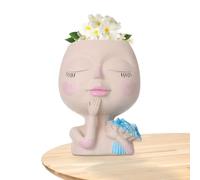 Portavaso volto in resina - scultura elegante per succulente | Design unico femminile | Ideale per casa, giardino, ufficio, decorazioni matrimonio | Accessorio originale e stiloso per piante