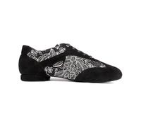 Portdance Chaussures de danse PD09 pour femme - Nubuck/cuir noir/blanc - Micro talon de 1,5 cm - Largeur normale - Fabriquées au Portugal