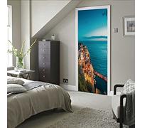porte 77x200cm(30.31 inches * 78.74 inches) Ville océan Porte murale 3D papier peint amovible auto-adhésif autocollant porte Art Stickers muraux bricolage bureau décor à la maison affiche décoration