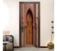 Porte à Motif En Relief de Style EuropéEn Porte Stickers PVC étanche Porte Autocollants pour Salon Salle de Bain Chambre Décoration Brun Auto-adhésif Amovible Pas de décoloration Sticker Décoration