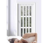 Porte accordéon insonorisée blanche avec fenêtre en acrylique | Séparateur de pièce pliable en PVC pour chambre à coucher et placard | Design peu encombrant | Taille personnalisable 61-196 cm de