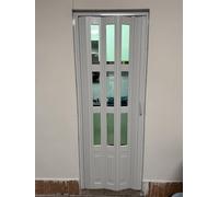 Porte Accordéon Interieur Portes Pliantes Intérieures pour Salle de Bain, Portillon Accordéon en Vinyle Imitation Bois Blanc avec Quincaillerie, Panneau(70x80in (178x203cm))