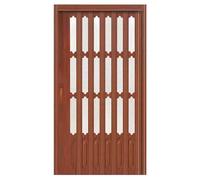 Porte accordéon pliable avec fenêtre en grille et poignée - Porte coulissante en PVC avec rail en métal - Moustiquaire décorative pour entrée de cuisine - Marron - 142 x 203 cm