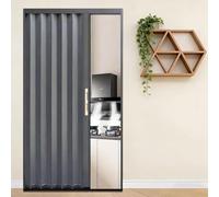 Porte accordéon Porte accordéon intérieure, Ensemble de porte coulissante rétractable en métal Avec poignées et serrure double face, Portes pliantes personnalisables(Gray,33x80in(83.8x203cm))