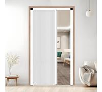 Porte accordéon, Porte Pliante rétractable, Cadre en Aluminium Blanc, Installation sans perçage, moustiquaire alvéolée, Design Discret pour Bureau, Salon, Chambre, Salle de Bain (76 x 80 po)