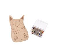 Porte-aiguilles en bois avec 100 épingles à coudre - Accessoires de couture - Porte-aiguilles - Cadeau - 5,5 x 8 x 1,5 cm - Renard