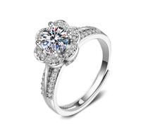 Porte Alliance Bague 60 Argent Or Blanc 14 Carats Diamant de Laboratoire Élégante Fleur 4 Griffes Ronde 1 Ct Pierre Précieuse 6,5 Mm Mesdames pour Mesdames Anniversary Bijoux