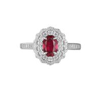 Porte Alliance Bague Femme Rouge Or Blanc 9 Carats Rubis Ovale de Laboratoire de Luxe à Motif de Fleur Creuse de 1,2 CT avec Moissanite Ronde Taille Moderne pour Mesdames Fiançailles Bijoux