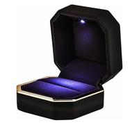 Porte Alliance Mariage 1 boîte à bijoux de luxe en caoutchouc avec éclairage, idéale for une demande en mariage, des fiançailles ou un collier(Black)