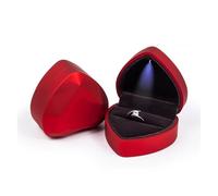 Porte Alliance Mariage Boîte à bagues lumineuse carrée en forme de cœur, présentoir à bijoux, rangement for mariage, fiançailles(Red-Heart)