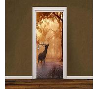 Porte Autocollants 3d Papier Peint Cerf des forêts L83 x H204cm Stickers De Porte 3D Sticker Porte PVC Imperméable pour Décoration Mur Salon Cuisine Chambre Salle