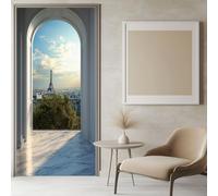 Porte Autocollants 3d Papier Peint Paris Arche Yantai Sticker Porte Poster pour Salon Chambre Décoration De La Maison, Blanc PVC Imperméable Stickers Muraux 85x215 cm