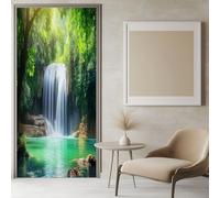 Porte Autocollants Forêt de cascades en Thaïlande 85x215 cm vert 3D Papier Peint pour Porte Imperméable Stickers de Porte, Vinyle Porte Stickers Muraux Décoration