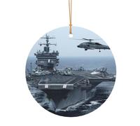 (Porte-avion) Ornements de Noël ronds en aluminium imprimés pour roman 8 cm