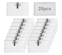 Porte Badge 25pcs étiquettes nominatives transparentes de 90 x 56 mm avec clip et épingle, Porte-Carte d'Identité Transparent Résistant à l’Eau Pour Badge Infirmiere Ecoles Entreprises