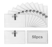 Porte Badge 50pcs étiquettes nominatives transparentes de 90 x 56 mm avec clip et épingle, Porte-Carte d'Identité Transparent Résistant à l’Eau Pour Badge Infirmiere Ecoles Entreprises