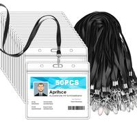 Porte Badge, 50pcs Plastique Porte Carte Avec Lanière, Étanche Porte Carte Transparent, Tour De Cou Porte Badge Pour Entreprise Exposition Bureau(Noir, Verticale)