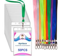 Porte Badge, 50pcs Plastique Porte Carte Avec Lanière, Étanche Porte Carte Transparent, Tour De Cou Porte Badge Pour Entreprise Exposition Bureau(Coloré, Horizontal)