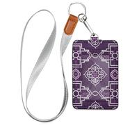 Porte-badge à carreaux avec lanière et capacité de 3 cartes d'identité, pour bureau, école, hôtel, cartes de passe, lavande antique
