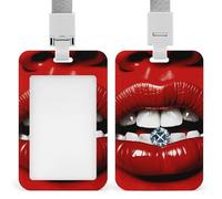 Porte-badge à lèvres rouges avec diamant et cordon amovible, étanche pour bureau, lieu de travail