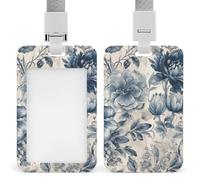 Porte-badge à motif floral bleu avec cordon amovible, étanche et vertical, pour infirmière, enseignant, bureau, femme et homme