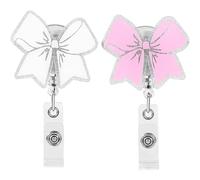 Porte-Badge À Nœuds 2 Pièces Bobines En Acrylique -clés Rétractable Mousqueton Bobine Pour -clés Avec Nom De Carte