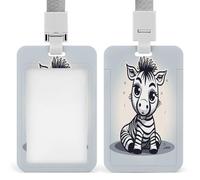 Porte-badge amusant en forme de zèbre transparent avec lanière amovible - Pochette verticale en plastique rigide pour cartes de travail, cartes de crédit pour bureau, usine