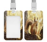 Porte-badge amusant en forme d'écureuil transparent avec lanière amovible - Pochette verticale en plastique rigide pour sécuriser les cartes d'identité de travail, cartes de crédit pour bureau, usine