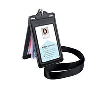 Porte-badge avec 2 cordons en cuir - Peut contenir facilement 1 à 6 cartes - Porte-carte d'identité robuste à trois volets - Pour infirmières, enseignants, écoles, forces de l'ordre médicales