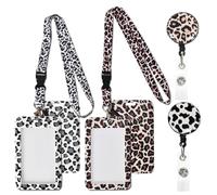 Porte Badge avec Cordon, 2 PCS Porte Badge Coulissant Léopard avec Swivel Lobster Clasp, Badges pour Travailleur Infirmier Enseignant Étudiant