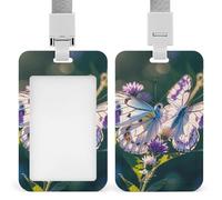 Porte-badge avec cordon amovible et étanche pour bureau, lieu de travail - Motif papillons blancs et violets
