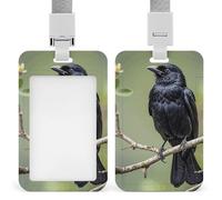Porte-badge avec cordon amovible, étanche, motif corbeau noir sur une branche pour bureau, lieu de travail