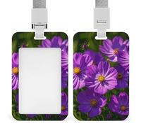 Porte-badge avec cordon amovible, étanche, motif fleurs violettes, pour bureau, lieu de travail