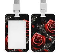 Porte-badge avec cordon amovible, étanche, motif roses et étoiles rouges, pour bureau, lieu de travail