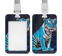 Porte-badge avec cordon amovible, étanche, pour bureau, lieu de travail - Motif tigre bleu