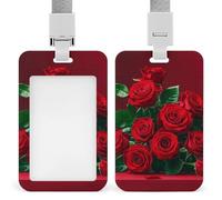 Porte-badge avec cordon amovible, étanche, pour bureau, lieu de travail - Rouge et roses