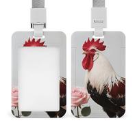 Porte-badge avec cordon Coq Rouge Blanc Rose Rose Drôle Étiquette d'identification verticale pour badge de travail Étui de protection pour carte verticale pour clés Bureau Infirmière Enseignante