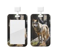 Porte-badge avec cordon coulissant - Étui vertical en plastique pour carte d'identité - Loup sauvage - Pour carte d'accès au travail, carte de métro