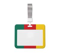 Porte-badge avec cordon de protection horizontal, motif drapeau du Cameroun - Coque rigide en ABS transparent pour le travail, le bureau, les événements
