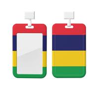 Porte-badge avec cordon de protection vertical en ABS transparent et enrouleur rétractable pour le bureau et le bureau Motif drapeau de l'île Maurice