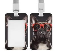 Porte-badge avec cordon de suspension, motif bouledogue français, étui de protection vertical pour carte d'identité, multi-usage pour bureau, enseignant, infirmière