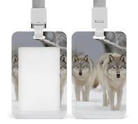 Porte-badge avec cordon de suspension, motif deux loups marchant dans la neige - Étui de protection vertical multi-usage pour bureau, enseignant, infirmière