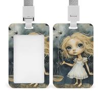 Porte-badge avec cordon de suspension, motif fille blonde aux grands yeux - Étui de protection vertical pour carte d'identité - Porte-badge multi-usage pour bureau, enseignant, infirmière