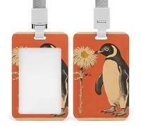 Porte-badge avec cordon de suspension, motif fleur et pingouin - Étui de protection vertical multi-usage pour bureau, enseignant, infirmière