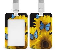 Porte-badge avec cordon de suspension, motif tournesols jaunes avec papillons bleus, étui de protection vertical multi-usage pour bureau, enseignant, infirmière