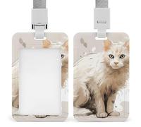 Porte-badge avec cordon détachable - Enrouleur de badge rétractable avec images de chats blancs - Étiquette nominative verticale pour infirmières, enseignants, médecins - Porte-cartes d'identité compa
