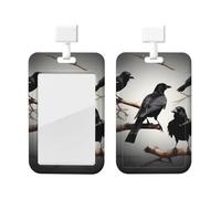 Porte-badge avec cordon détachable pour carte d'identité Motif corbeau sur une branche Noir
